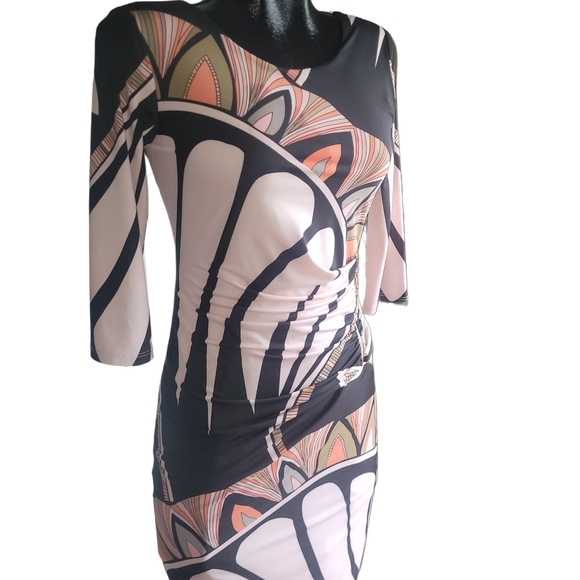 Frank Lyman Pink and Black Patterned Sheath Dress 8 - Picture 2 of 5